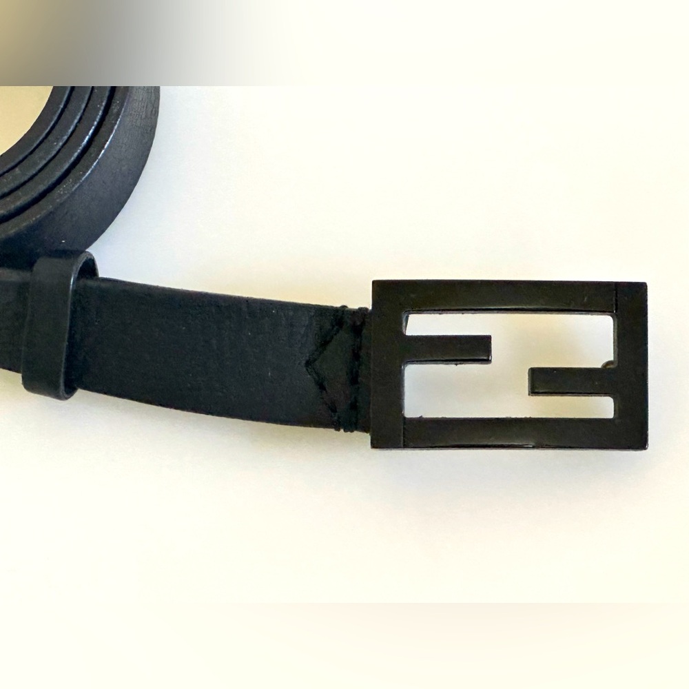 Fendi Zucca Black Buckle Black Leather Belt